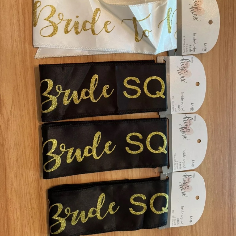 Wedding Party Bundle - His & Hers Bride To Be Sash, 3 Bride Squad, Bachelorette